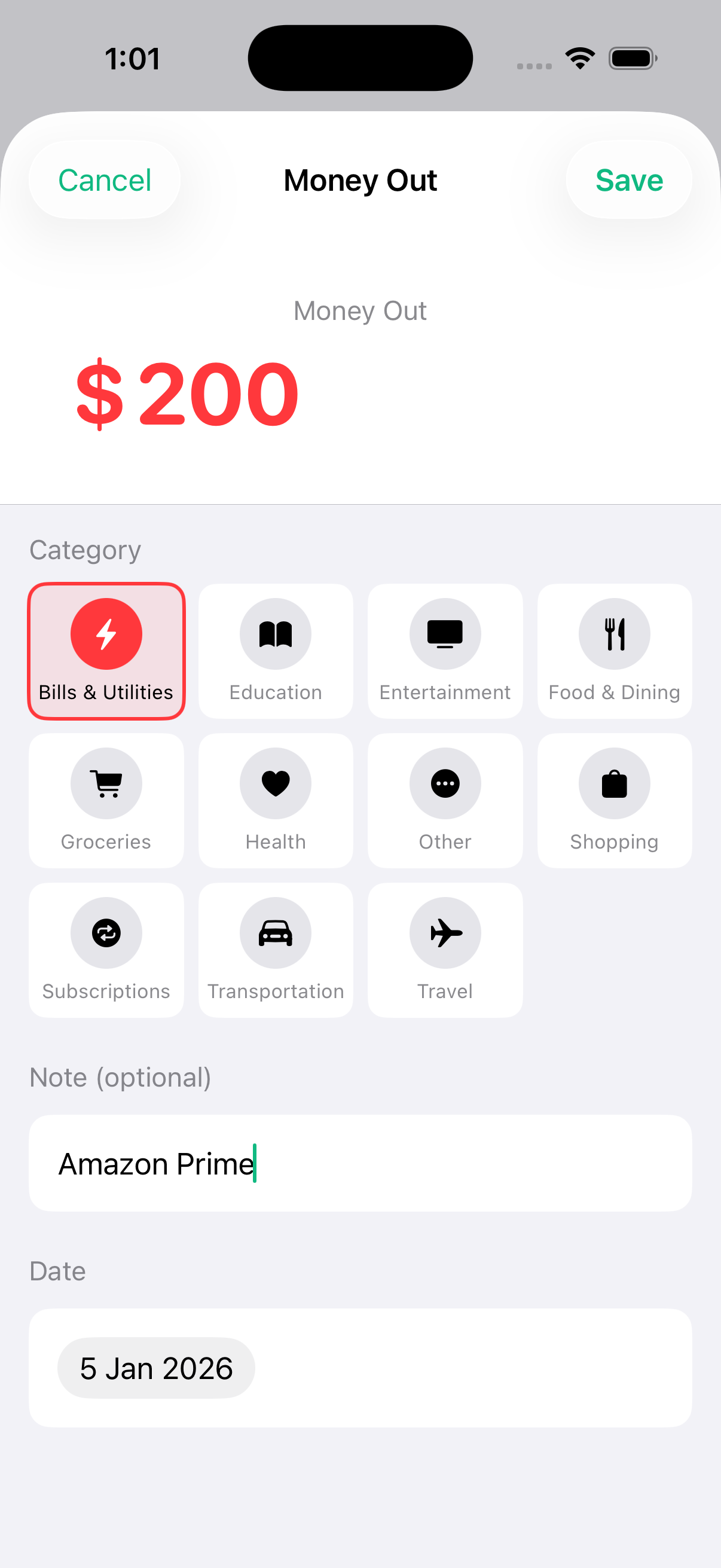 Add Transaction - Quick expense entry with categories