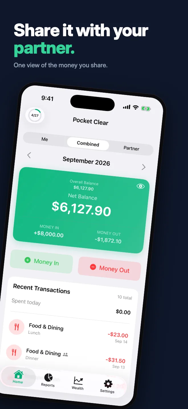 Share it with your partner. — One view of the money you share.