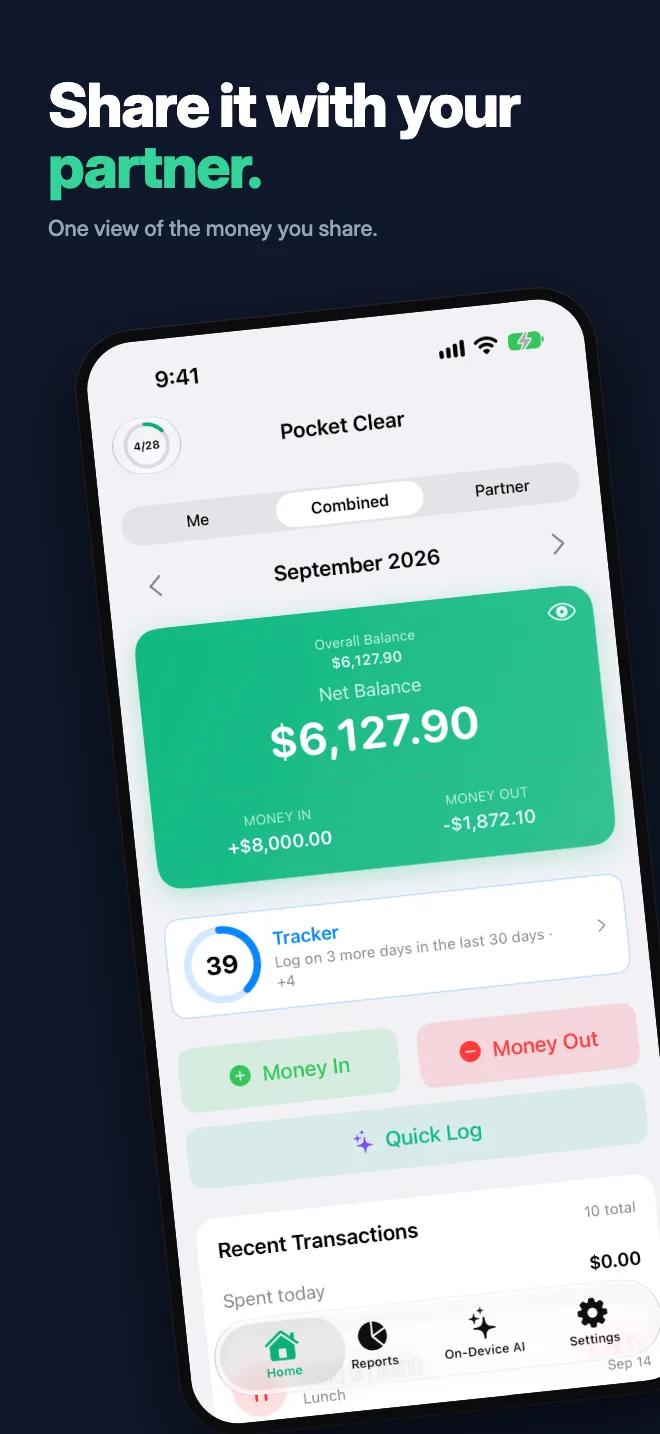 Share it with your partner. — One view of the money you share.